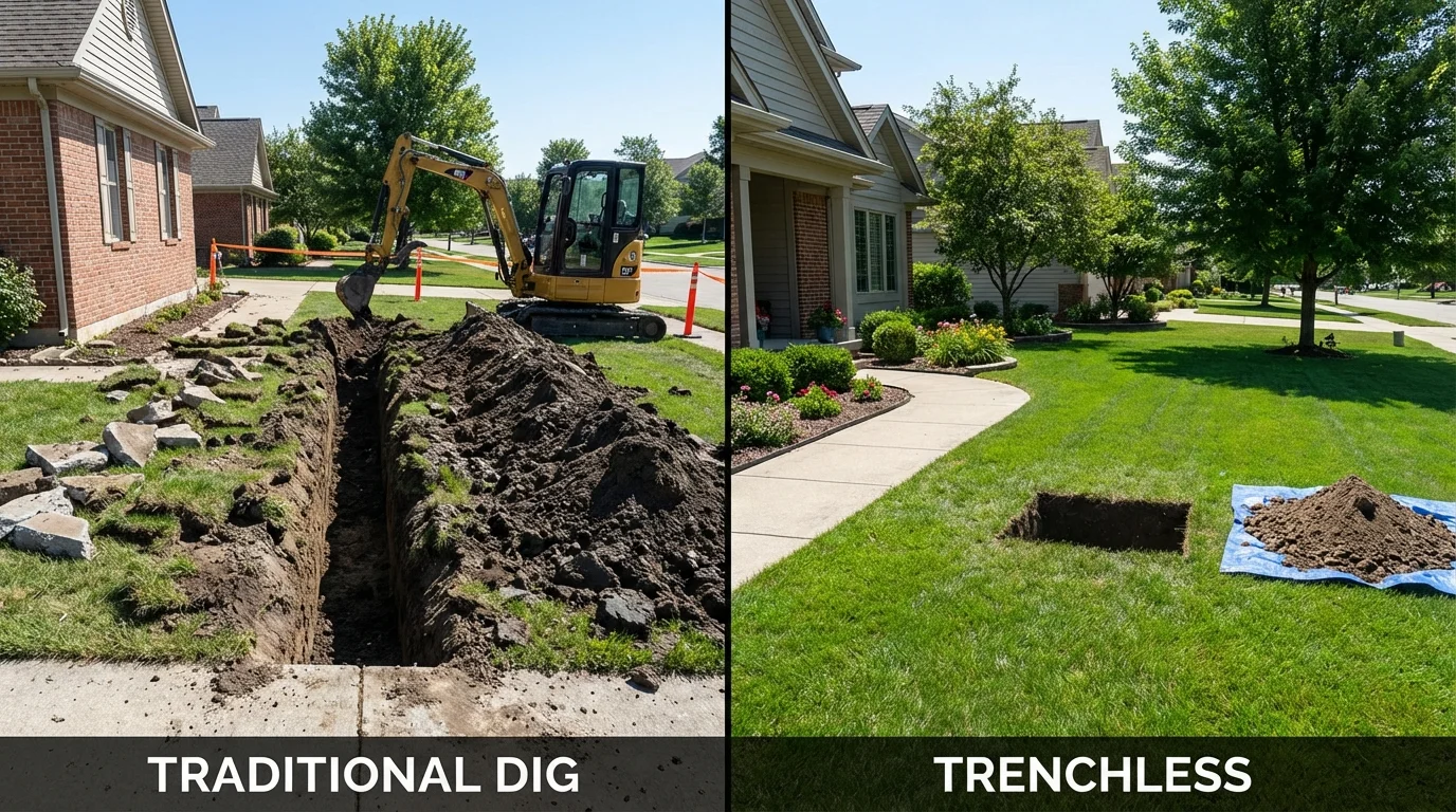 Trenchless sewer repair with minimal yard damage versus traditional excavation in Piru, CA